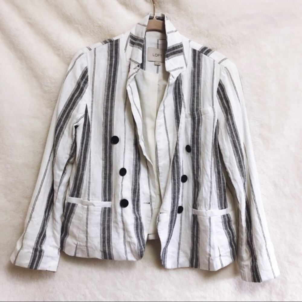 LOFT Grey & White Striped Button Blazer